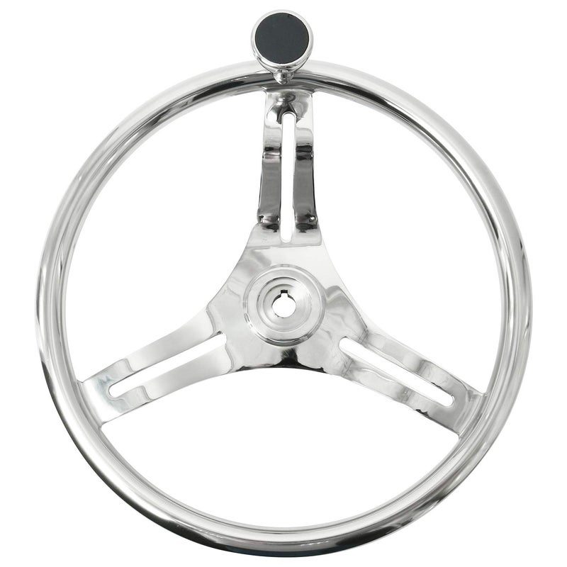 NovelBee Dia.13-1/2 Inch Stainless Steel 3 Spoke Steering Wheel with 1/2"-20 Nut and Finger Grips,Control knob for Marine Boat - Image 1